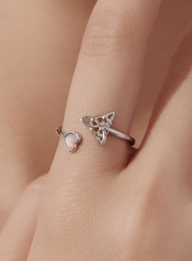 原创澳宝爱心凯尔特结开口戒指经典设计感s925纯银戒指手饰女款