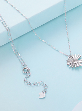 原创小清新绿色小雏菊项链女百搭s925纯银小花项链锁骨链时尚精致