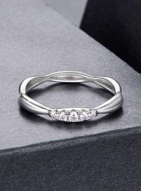 原创波浪线条感莫桑石戒指浪漫婚戒s925纯银精致戒指手饰轻奢简约