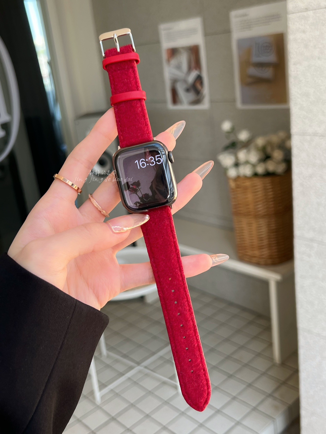 手工山茶毛呢真皮适用于苹果表带applewatchs978代65SE静静的表带-图0