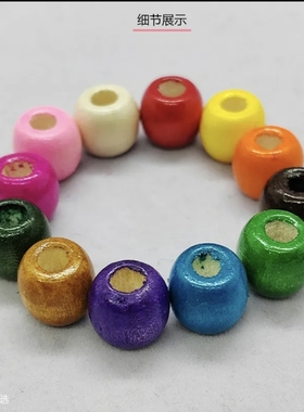 彩色大孔木珠散珠5毫米diy手工材料饰品散珠穿孔方珠手绳配饰