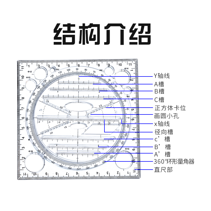 多功能尺子快速画圆几何图形绘图尺手抄报手帐模板三角直尺函数尺 - 图1