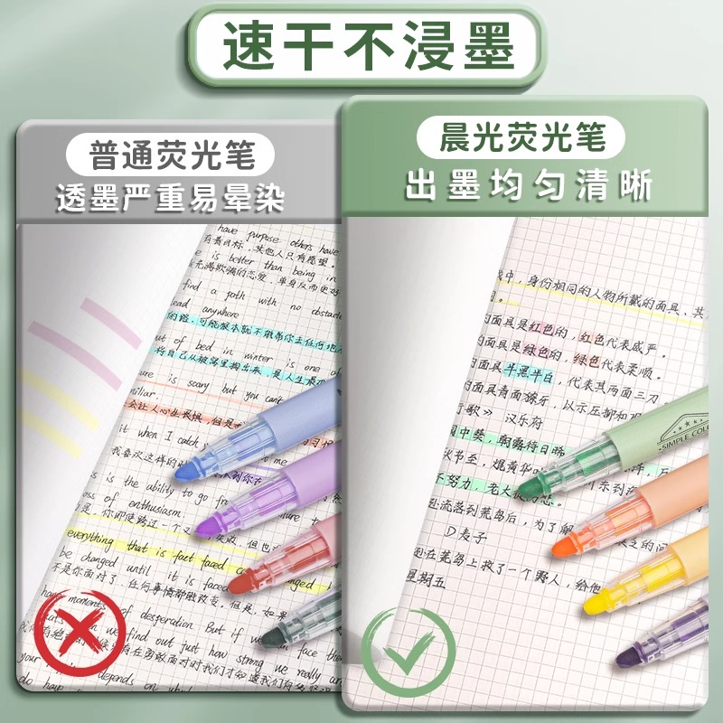 晨光莫兰迪荧光标记笔学生手账笔记号笔做笔记马卡龙淡色系荧光笔 - 图1