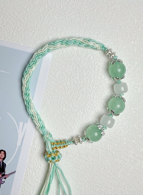 原创手工五月天任性应援新中式古风绿色青青子衿女复古编织手链