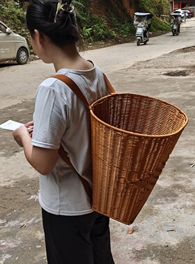 手工仿藤编织背篓户外采摘买菜双
