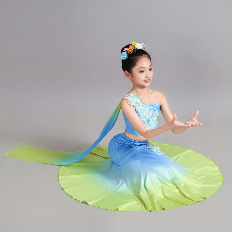 新款儿童傣族舞蹈演出服练功裙鱼尾裙孔雀舞表演服装女童艺考舞裙,淘宝优惠券,粉丝福利购,淘宝优惠卷