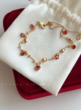 LaHabanagirl 金属链条爱心红色新潮金色心形时尚气质设计感手链