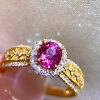 18K gold diamond inlaid Sri Lankan unfired padparadscha ring, main stone 1.35 carats, classic and versatile