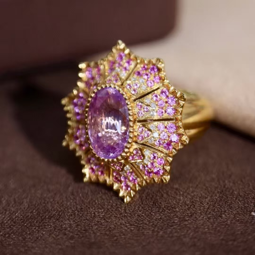 18K钻石镶嵌 无烧蓝宝石戒指 主石3.01克拉 意式浪漫梦幻紫色公主 - 图0