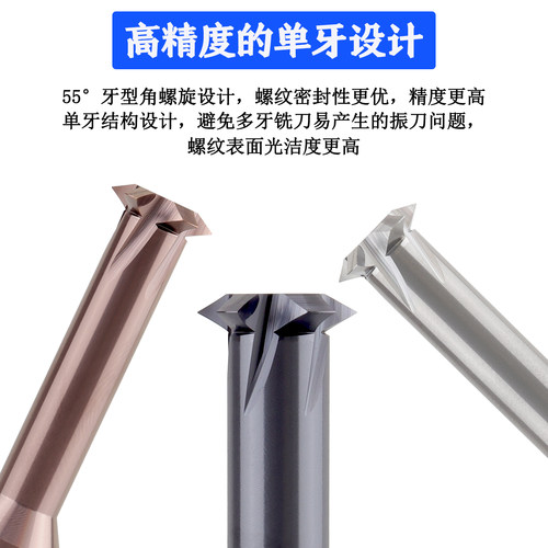 55度英制单牙钨钢螺纹铣刀单齿BSW G PF RP RC ZG BSPT管用铣牙刀 - 图0