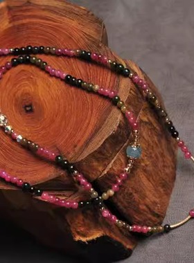 Desigual天然碧玺手链女 彩虹碧玺手链三圈多圈手串925银小象