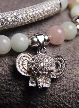 Desigual摩根石手串 天然彩虹渐变粉红绿柱石搭配925银路路通手串