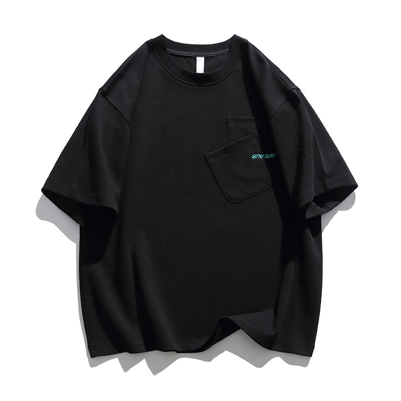 重磅300g！精美刺绣短袖!夏季外贸男士宽松纯色半袖t恤纯棉口袋潮,淘宝优惠券,粉丝福利购,淘宝优惠卷