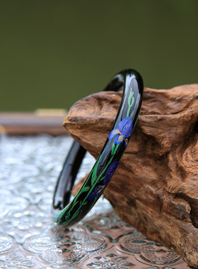 墨底紫鸢非遗大漆国风细镯