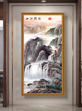 新中式风街景玄关壁画过道墙贴纸