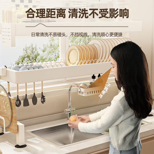 厨房沥水槽置物台面白色多功能池放餐具砧板刀具洗碗碟盘筷收纳架 - 图0