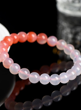 天然正品渐变色盐源玛瑙手链时尚粉盐源玛瑙手串饰品礼品