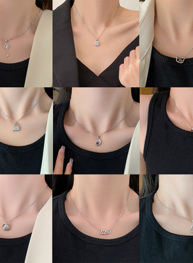 日韩简约流行ins风钛钢项链女小众精致网红锆石锁骨链高级感饰品