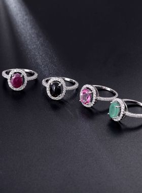 欧美风时尚S925银气质小众复古风vintage高颜值天然彩宝纯银戒指