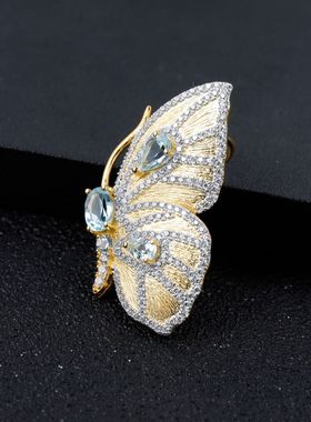 设计师款蝴蝶系S925银高颜值个性小众欧美风轻奢纯银胸针项链吊坠