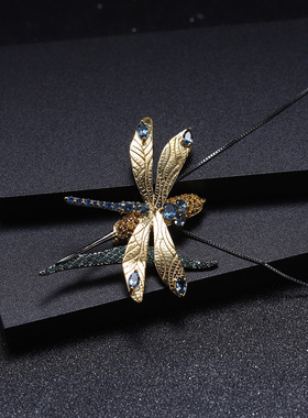 设计师款蜻蜓系S925银高级感欧美风小众轻奢精工纯银胸针项链吊坠