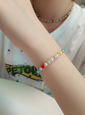 JUZITU明星同款珍珠彩石手链女款