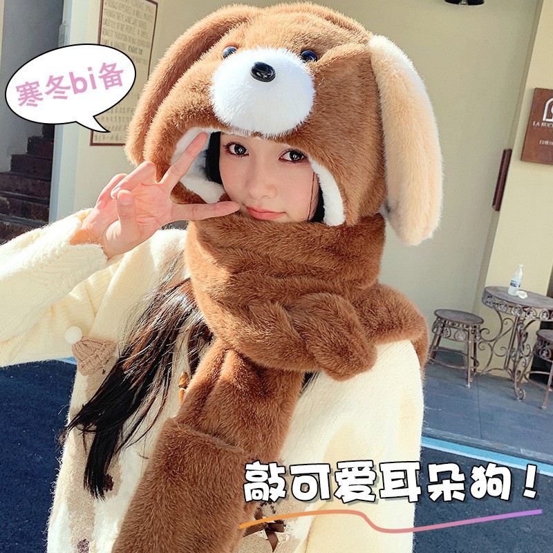 冬季毛绒帽子围巾手套三件套一体冬围巾手套保暖骑车围脖可爱防寒 - 图2