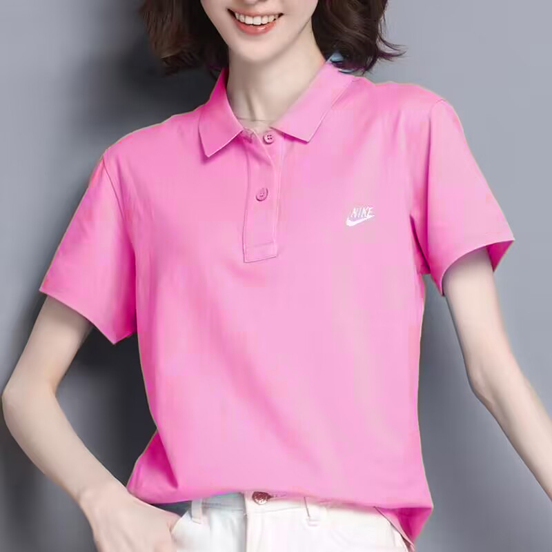 耐克POLO衫女粉色2024新款运动服体恤翻领休闲上衣半袖T恤CJ4457