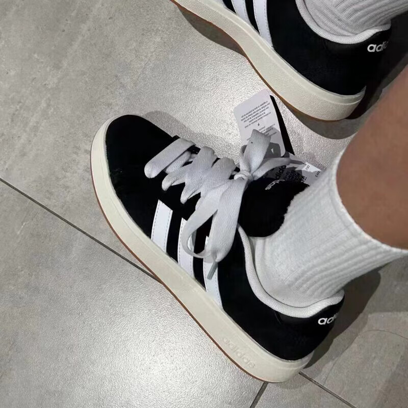 三叶草面包鞋复古女鞋休闲Adidas Campus 00S 黑白运动板鞋HQ8708 - 图0