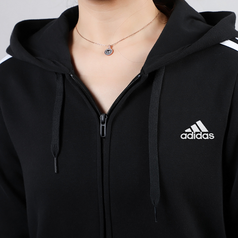 adidas阿迪达斯针织外套女秋冬季新款保暖加绒连帽运动夹克HZ5743