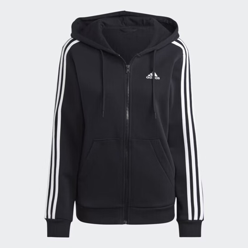 adidas阿迪达斯针织外套女秋冬季新款保暖加绒连帽运动夹克HZ5743