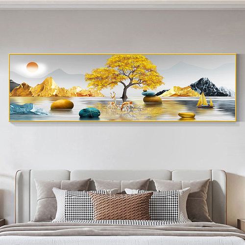 现代简约卧室床头背景墙装饰画主卧温馨房间壁画酒店宾馆客厅挂画 - 图1