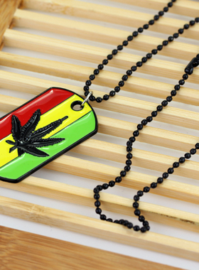 欧美时尚潮流三色军牌枫叶项链男