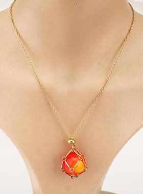 不锈钢水晶石网兜编织网托项链