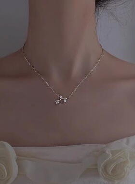 简约设计玫瑰花项链女轻奢小众百搭高级感花朵钛钢项链个性锁骨链