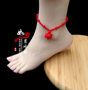 Zodiac Pig Anklet 2024 Pig Amulet Purple Bead Carrier Cinnabar Anklet