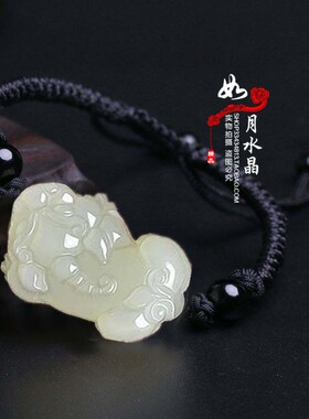 和田玉招财貔貅玉石手链貔恘运转