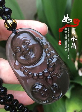 冰彩黑曜石男女款项链送子佛吊坠