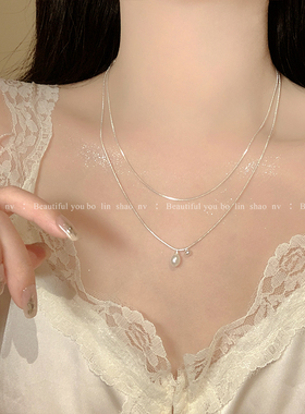 柏林少女双层叠戴简约珍珠项链女