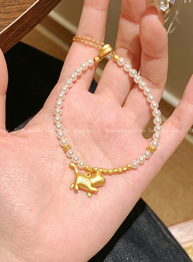 柏林少女轻奢俏皮猫咪珍珠手链女