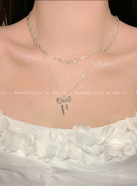 柏林少女冷淡风蝴蝶结吊坠项链女