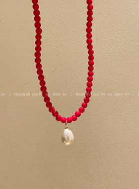 柏林少女小众水滴吊坠串珠项链女