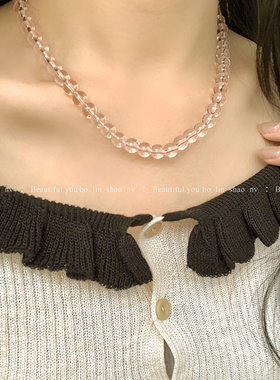 柏林少女粉嫩冰透感串珠项链女