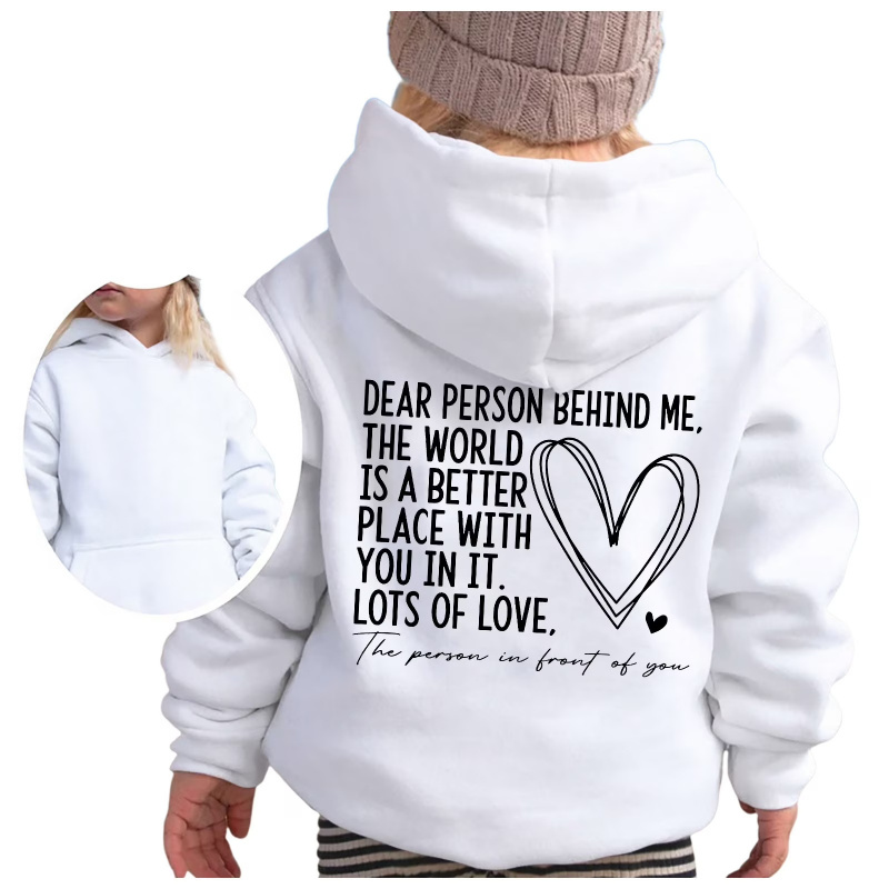 2025时尚儿童加绒连帽卫衣字母印花男童女童宽松休闲帽衫 - 图3