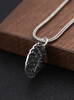 s925纯银饰品复古泰银韩版个性圆饼十字架时尚男女潮流项链吊坠