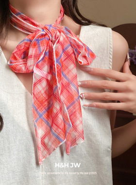 田园风格子碎花网纱丝巾项链超仙优雅氛围感毛衣链轻奢高级感项饰