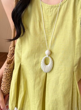 皮绳亚克力椭圆形纹路吊坠项链森系清新甜美锁骨链小众高级感项饰