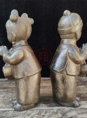 天然青石金童玉女复古怀旧工艺