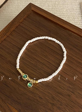 碧波流光绿豆琉璃串珠手链女高级
