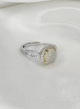 新中式仿岫玉白冰料镶嵌戒指